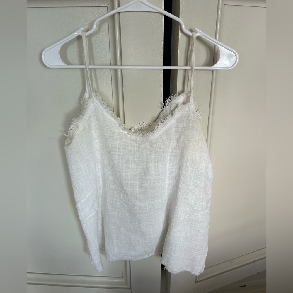 Frayed-Edge White Spaghetti Strap Camisole